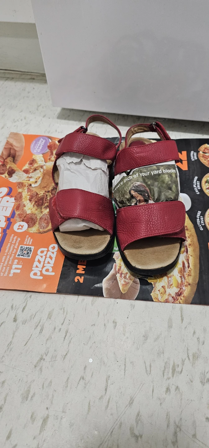 Red Leather Adjustable Strap Sandals