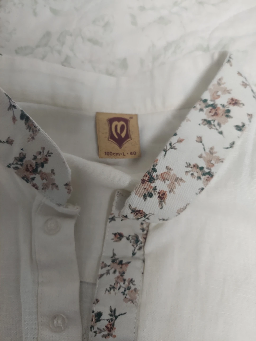 White Linen Blend panjabi with Floral Collar - Size L/40 - photo 4