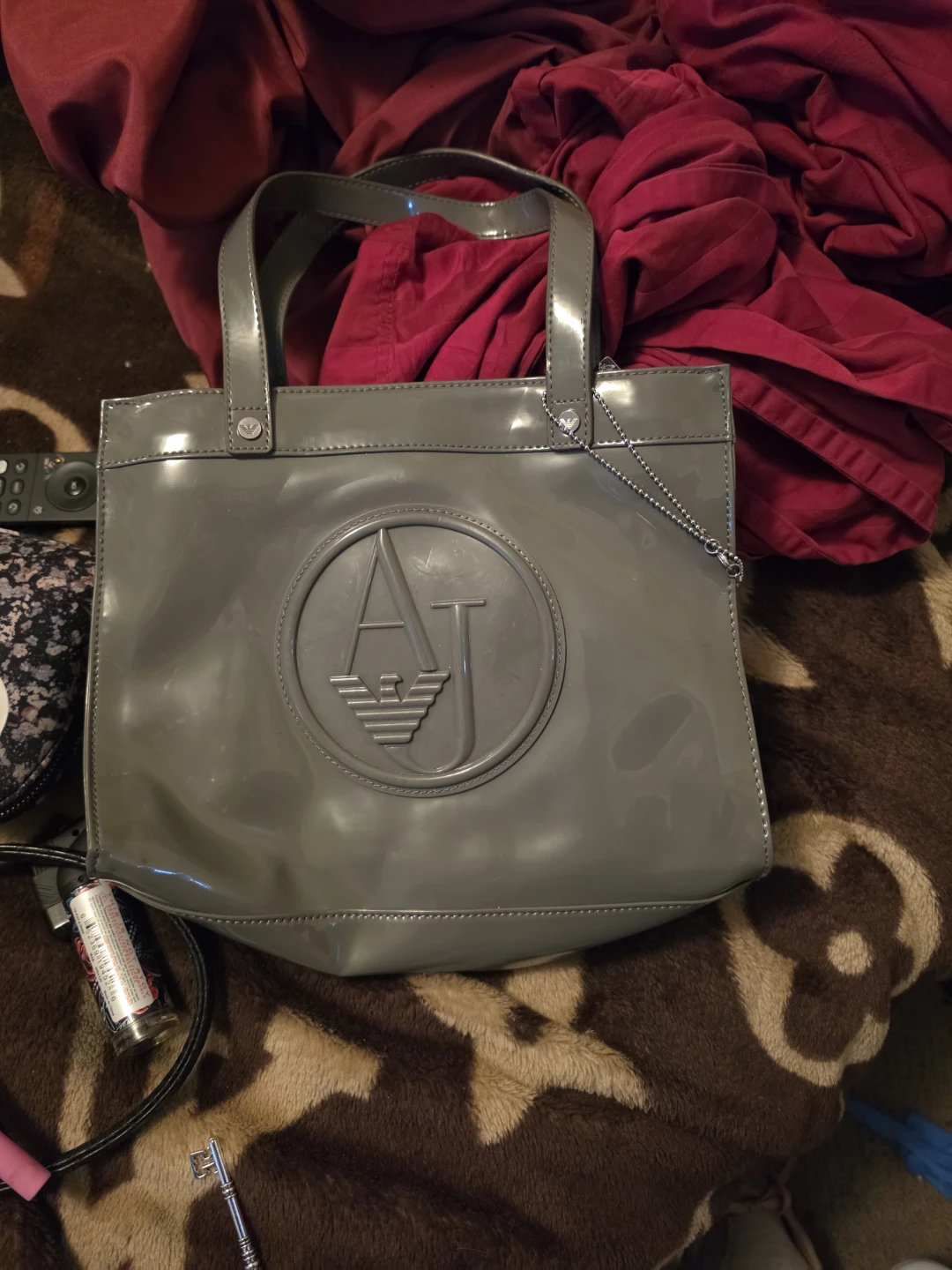 Grey Patent Leather armani Tote Bag
