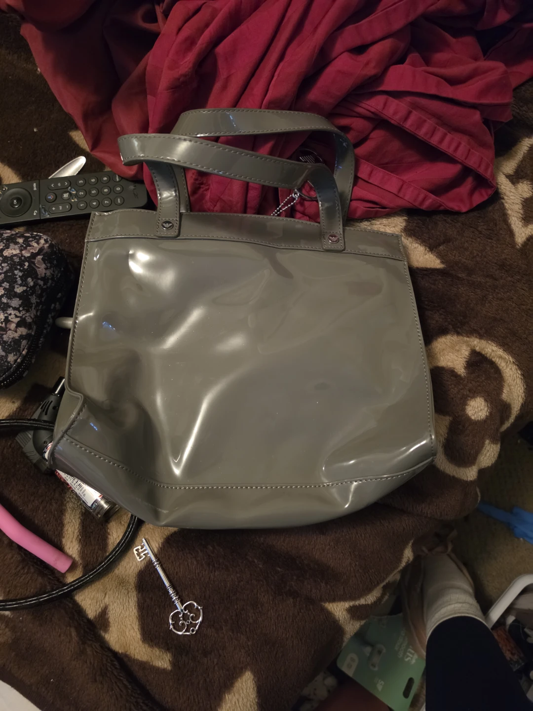 Grey Patent Leather armani Tote Bag - photo 2