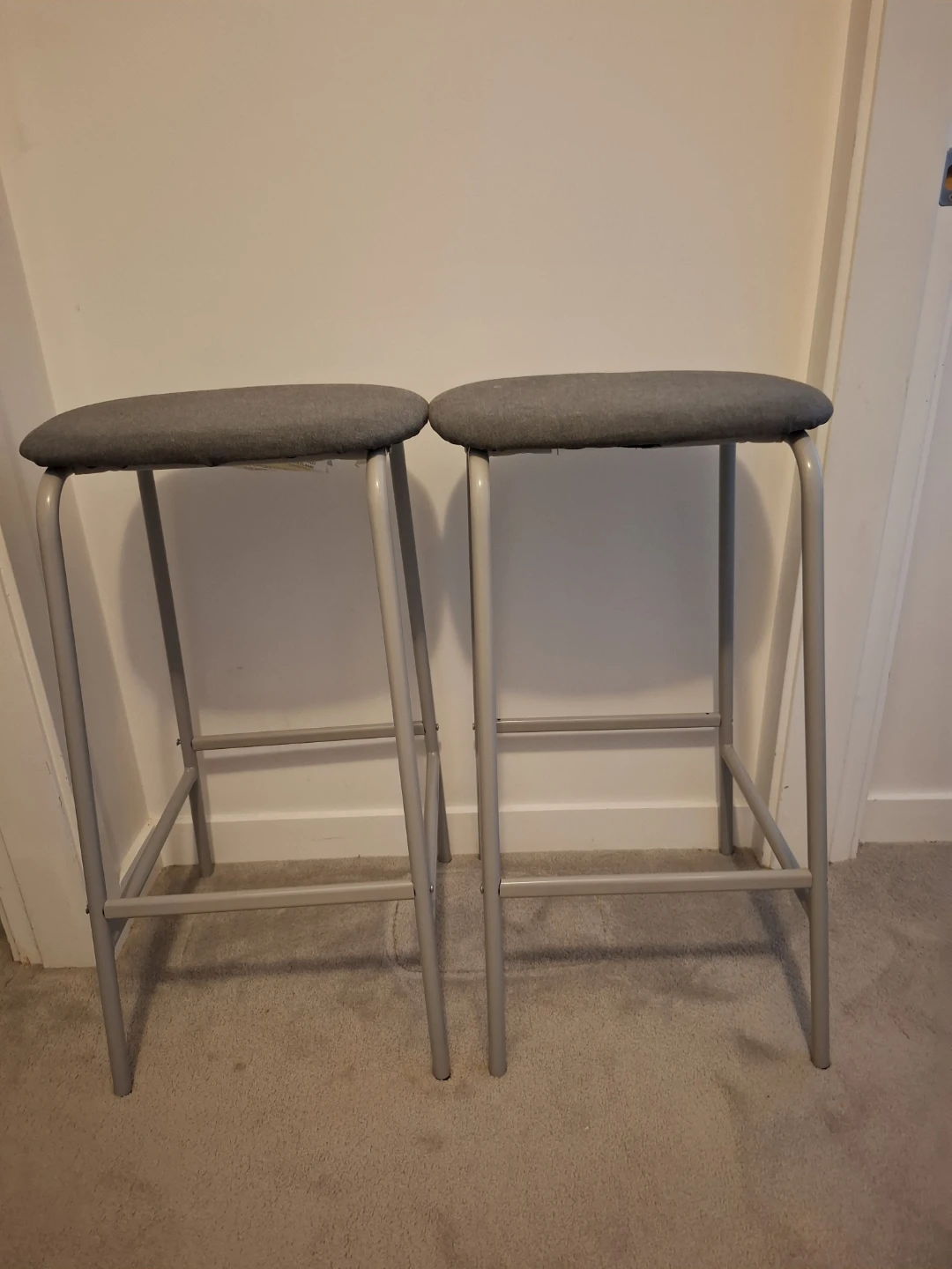 Grey Fabric Bar Stools - Set of 2
