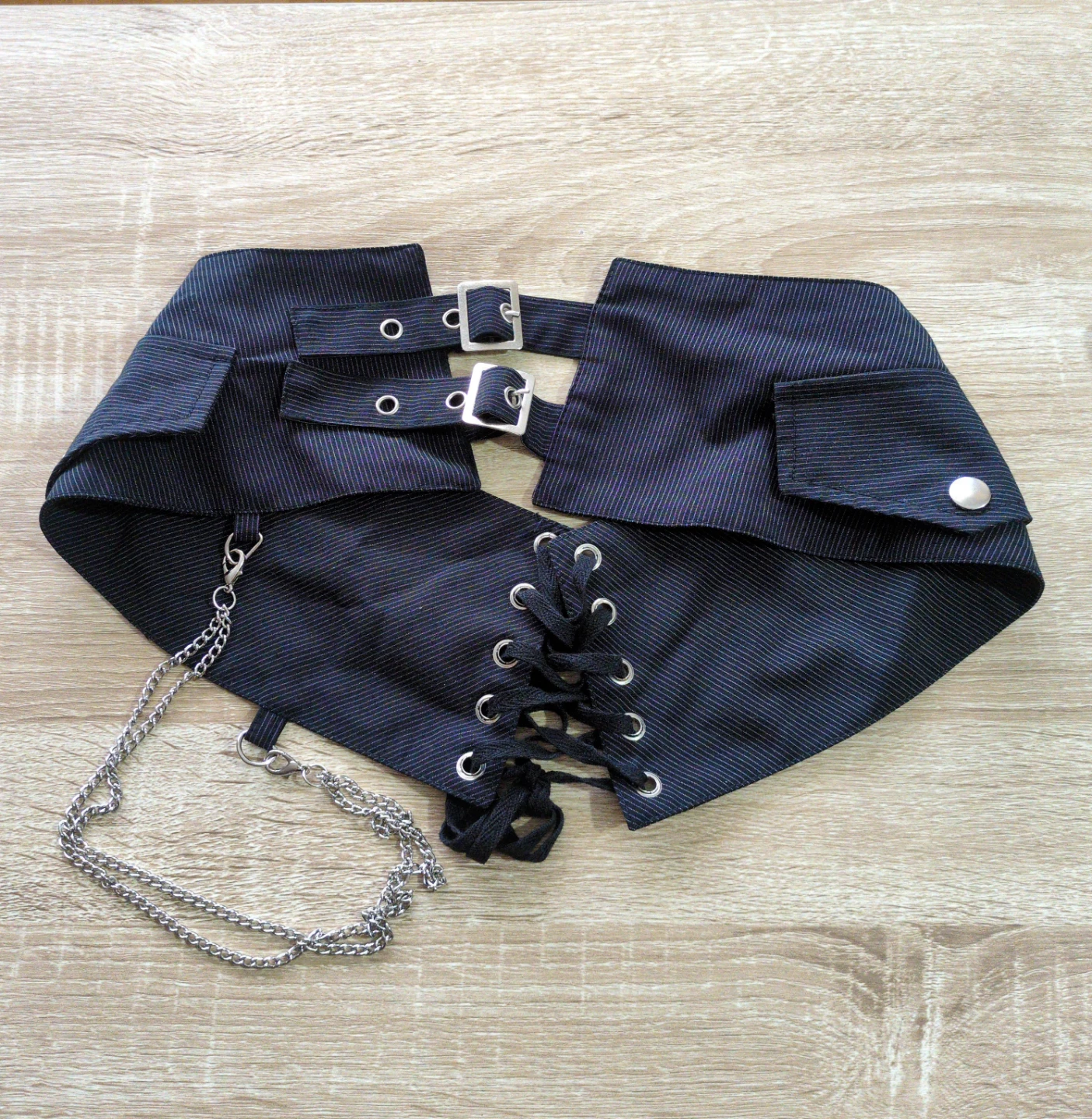 Pinstripe Lace Skirt with Corset Belt and Chain - photo 2