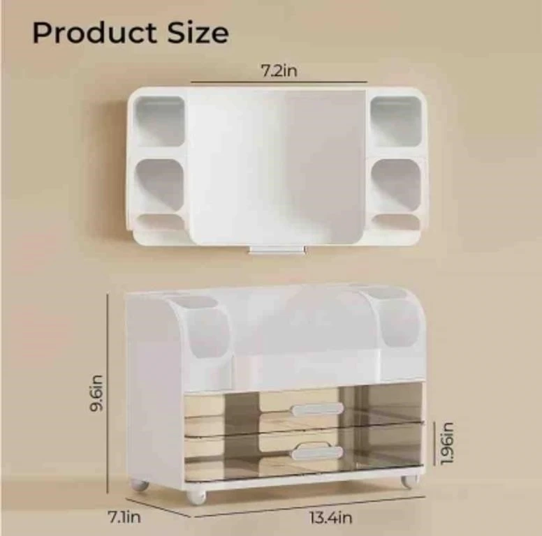 White & Gold 2-Tier Makeup Organizer with Drawers