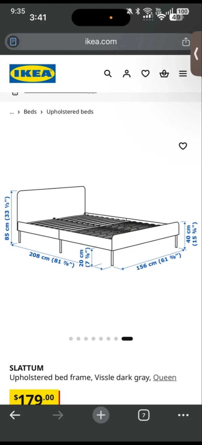 IKEA SLATTUM Upholstered Bed Frame - Queen, Vissle Dark Gray - photo 3