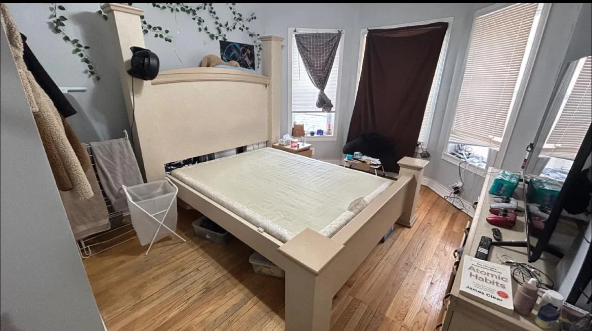 Beige Wooden Bed Frame with Headboard