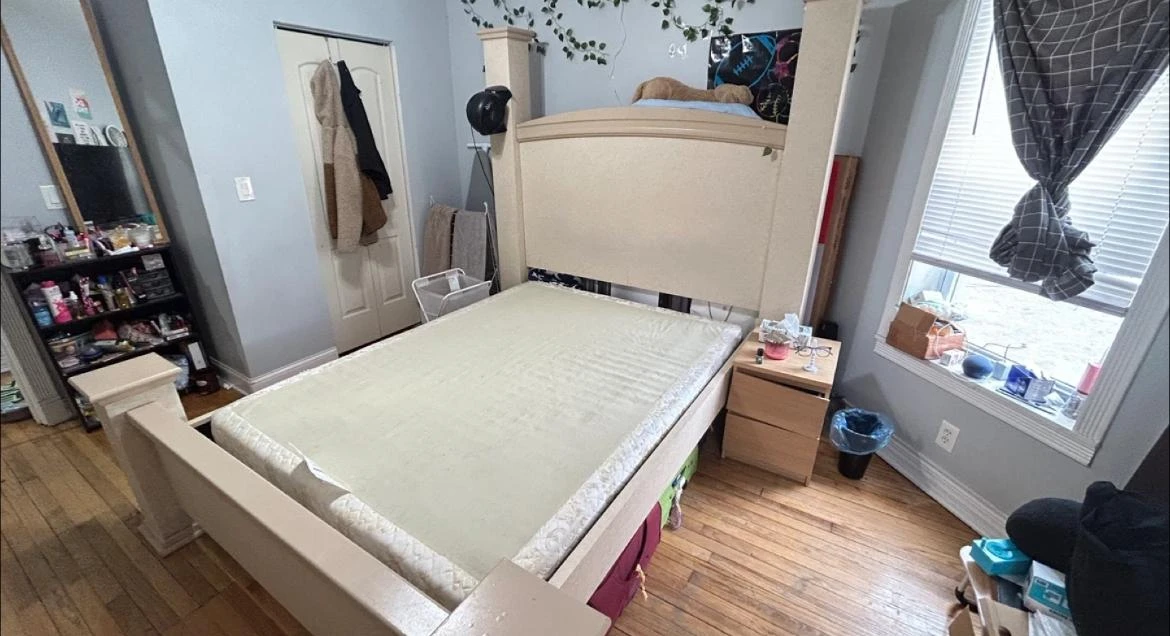 Beige Wooden Bed Frame with Headboard - photo 2