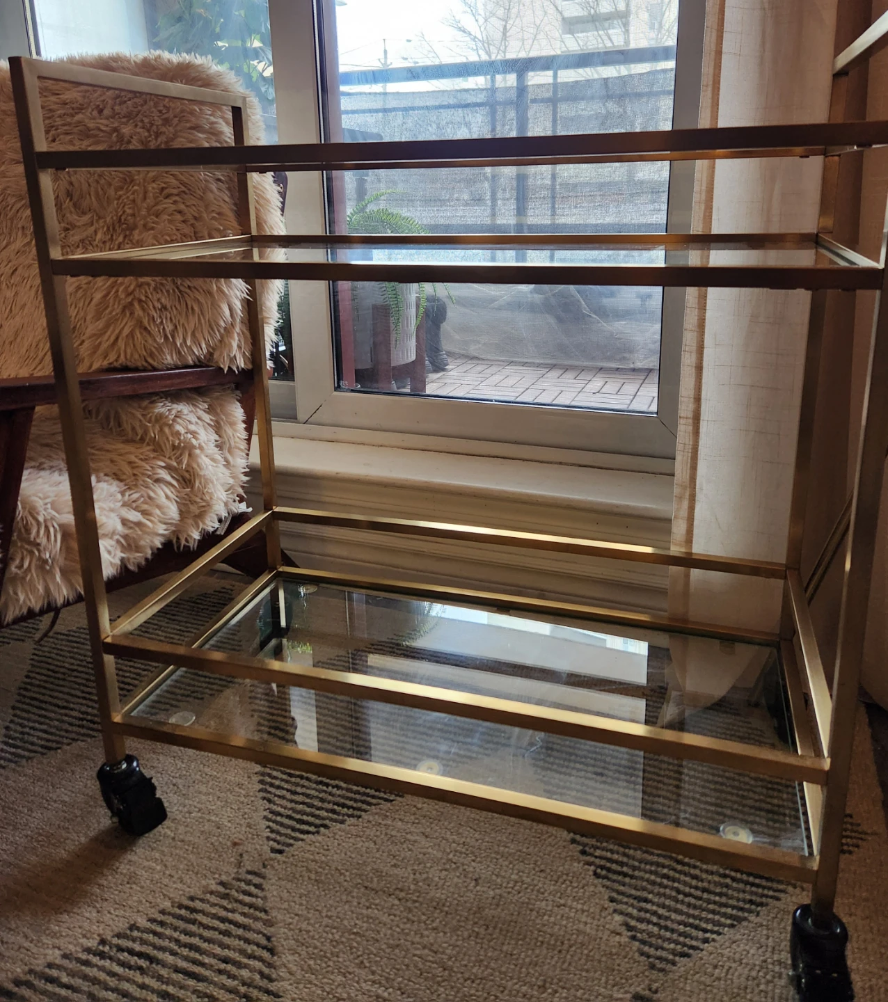 Gold  Bar Cart with Glass Shelves - photo 2