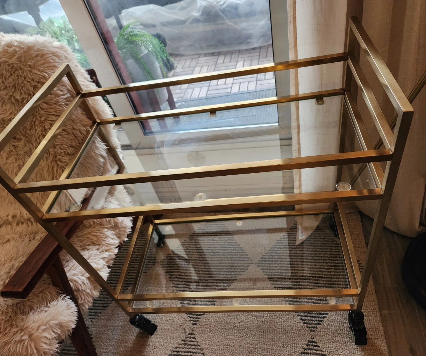 Gold  Bar Cart with Glass Shelves - photo 3