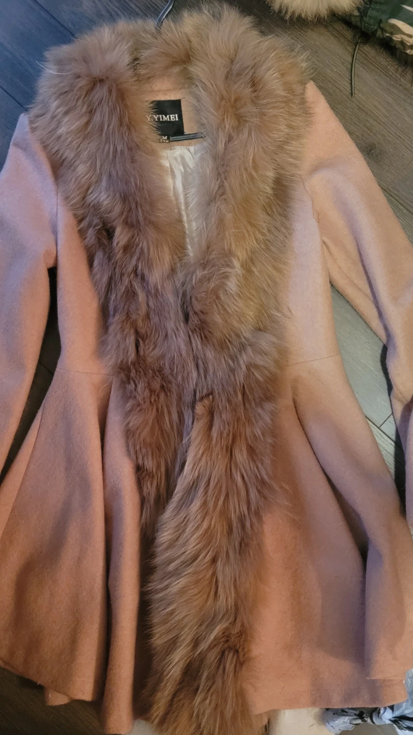YIYIMEI Coat with real Fur Collar trim
