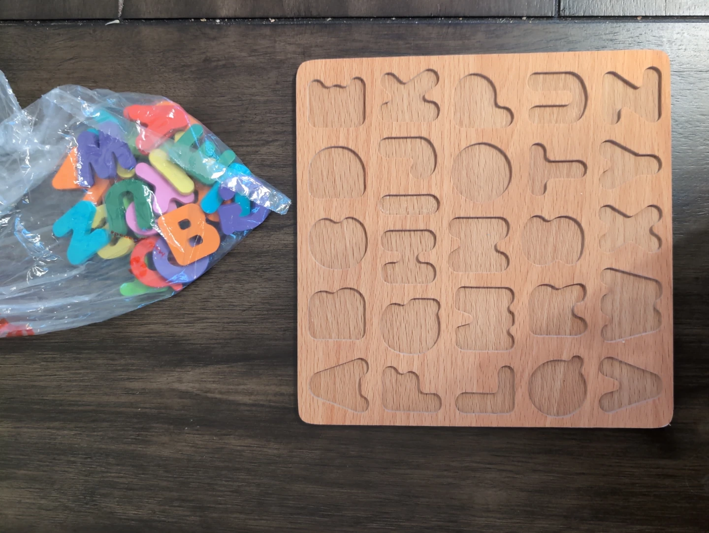 Free Wooden Toddler Puzzle; Letters Shapes Learning Toy