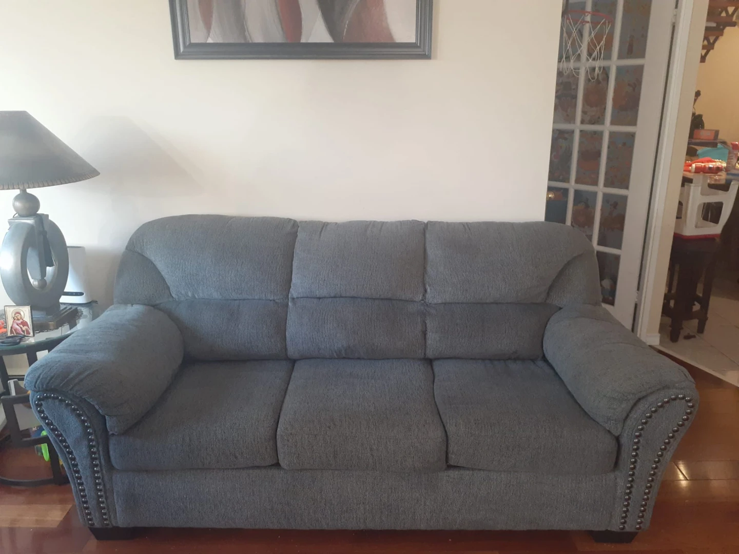 Grey Sofa with Studded Accents - photo 2