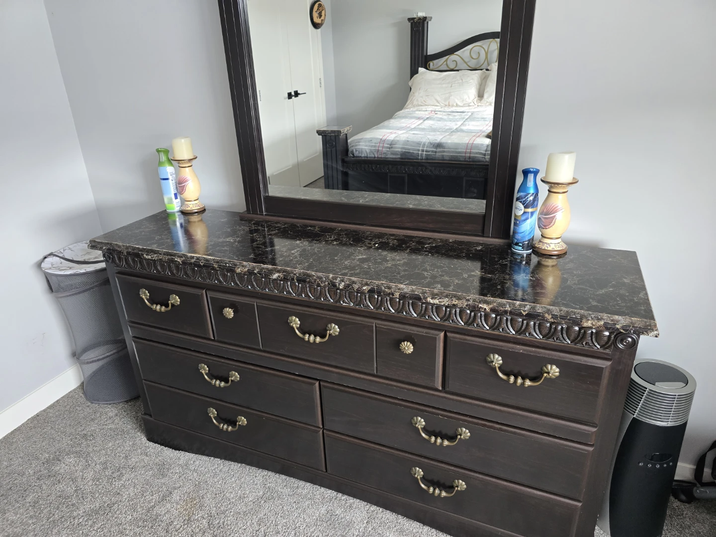 Dark Wood Bedroom Set with Marble Accents - photo 3