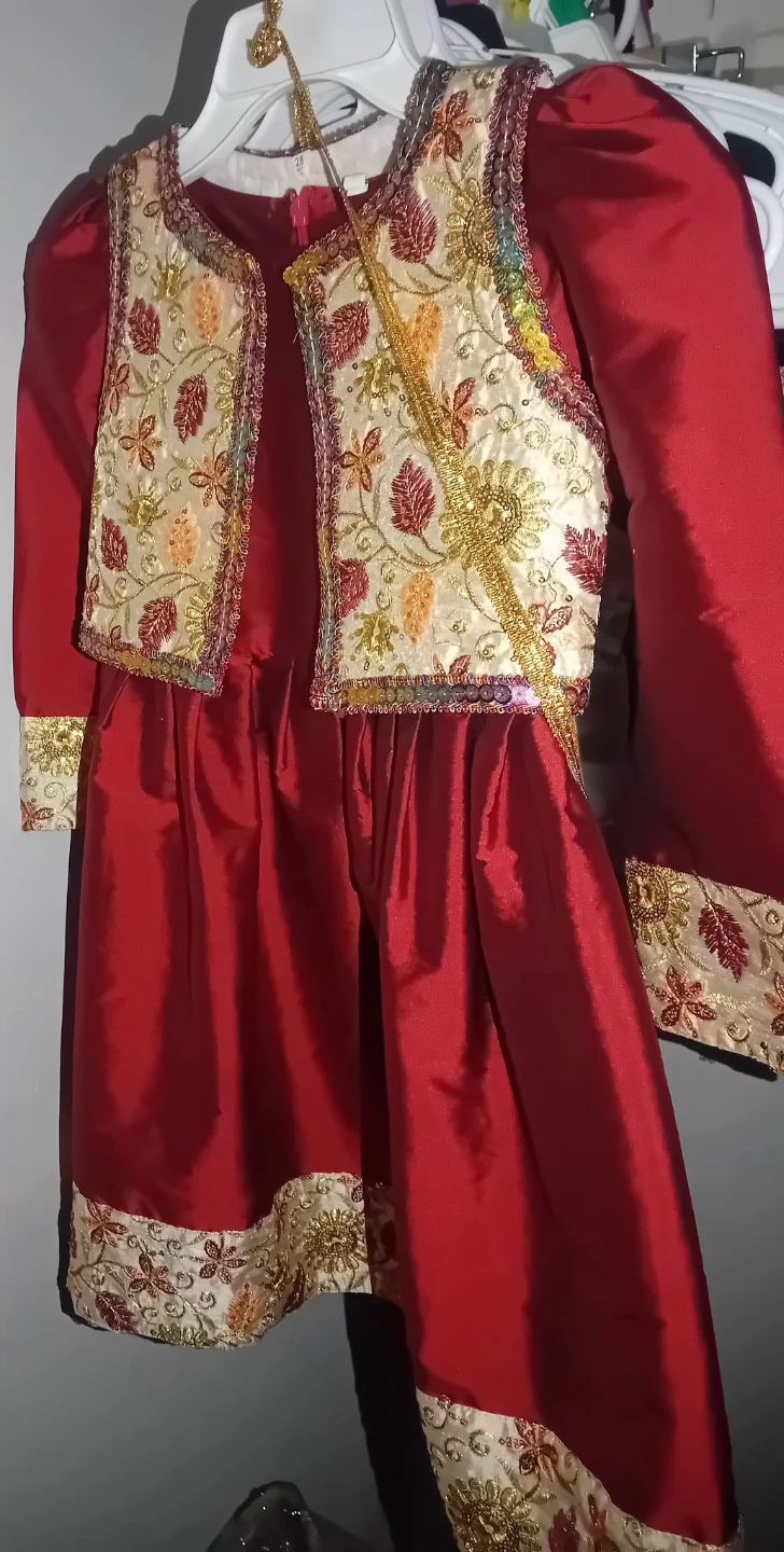 Red Embroidered Vest and Dress Set