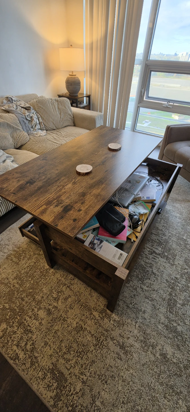 47" Lift Top Coffee Table with Drawers and Hidden Compartment - photo 2