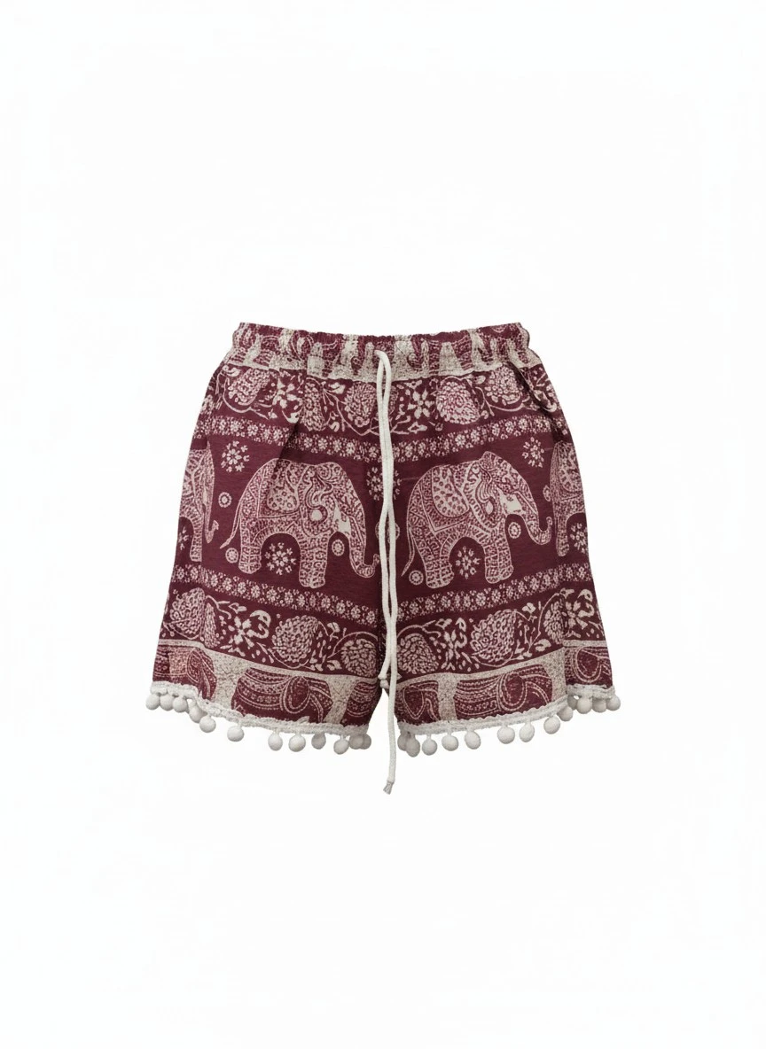 Women's Elephant Print Shorts with Pom-Pom Trim - photo 5