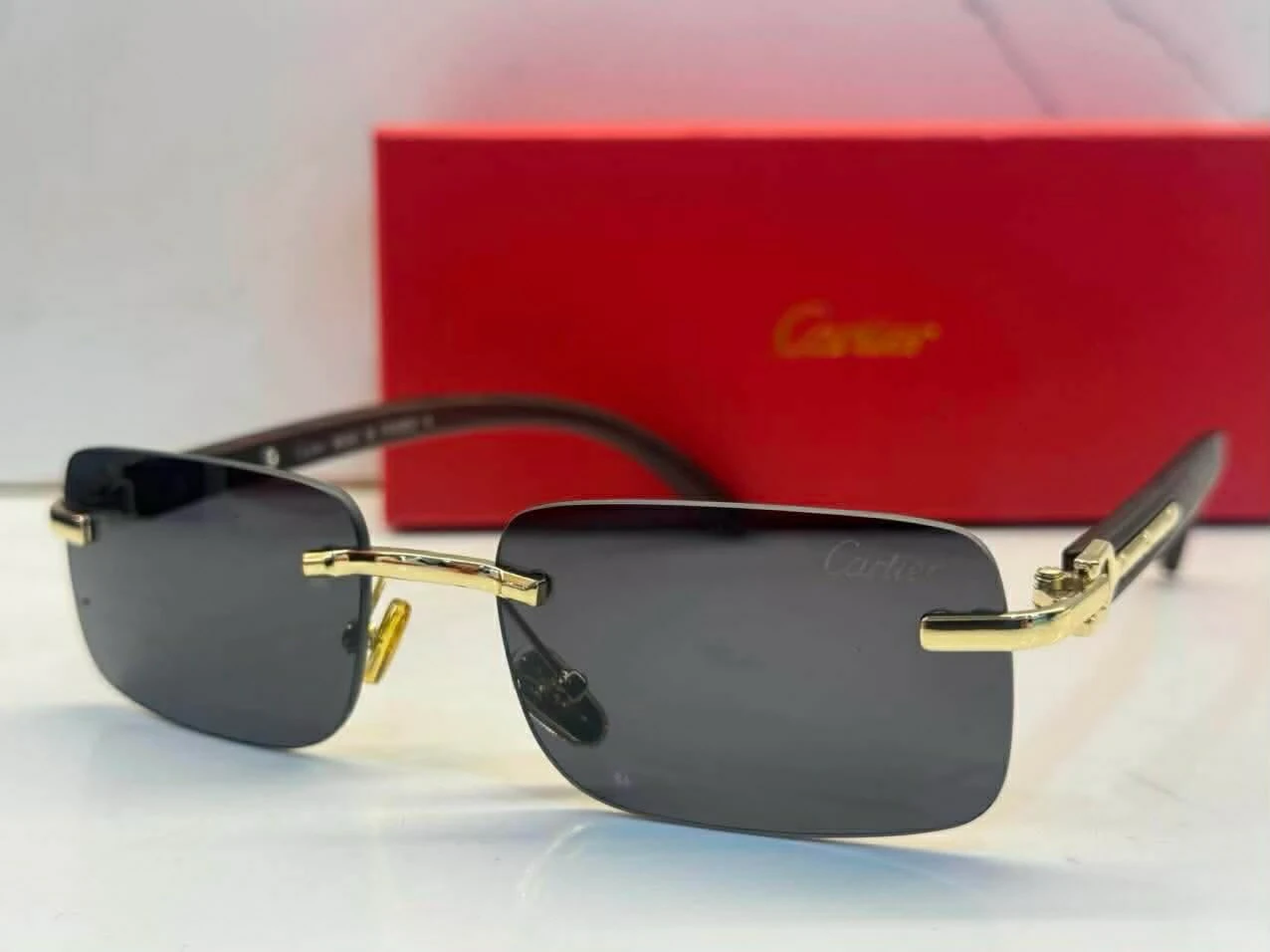 Cartier Rimless Sunglasses with Wood Temples