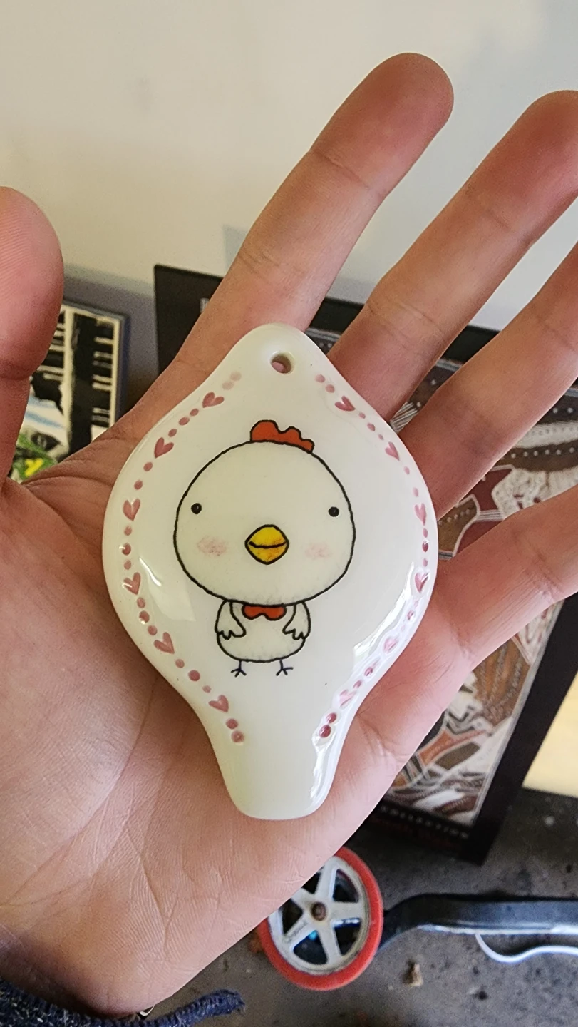 White Ceramic Ocarina with Cute Chicken Design