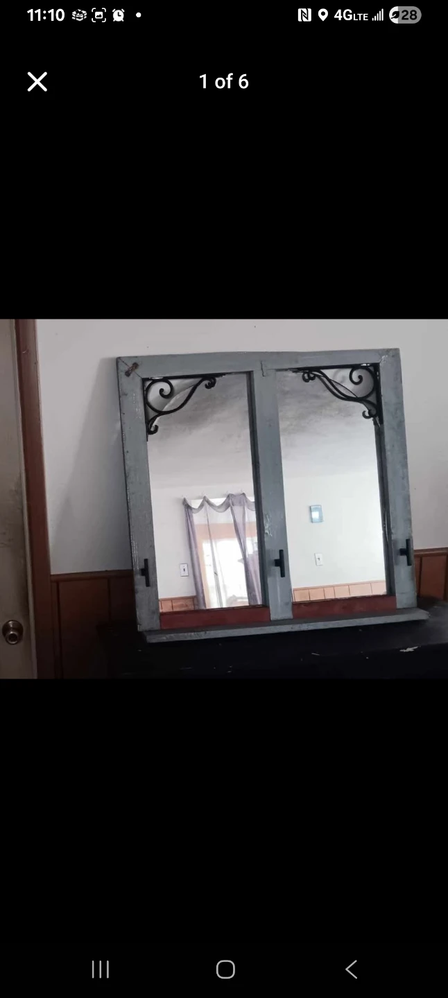 Handmade Double Window Mirror with Ornate Metal Accents