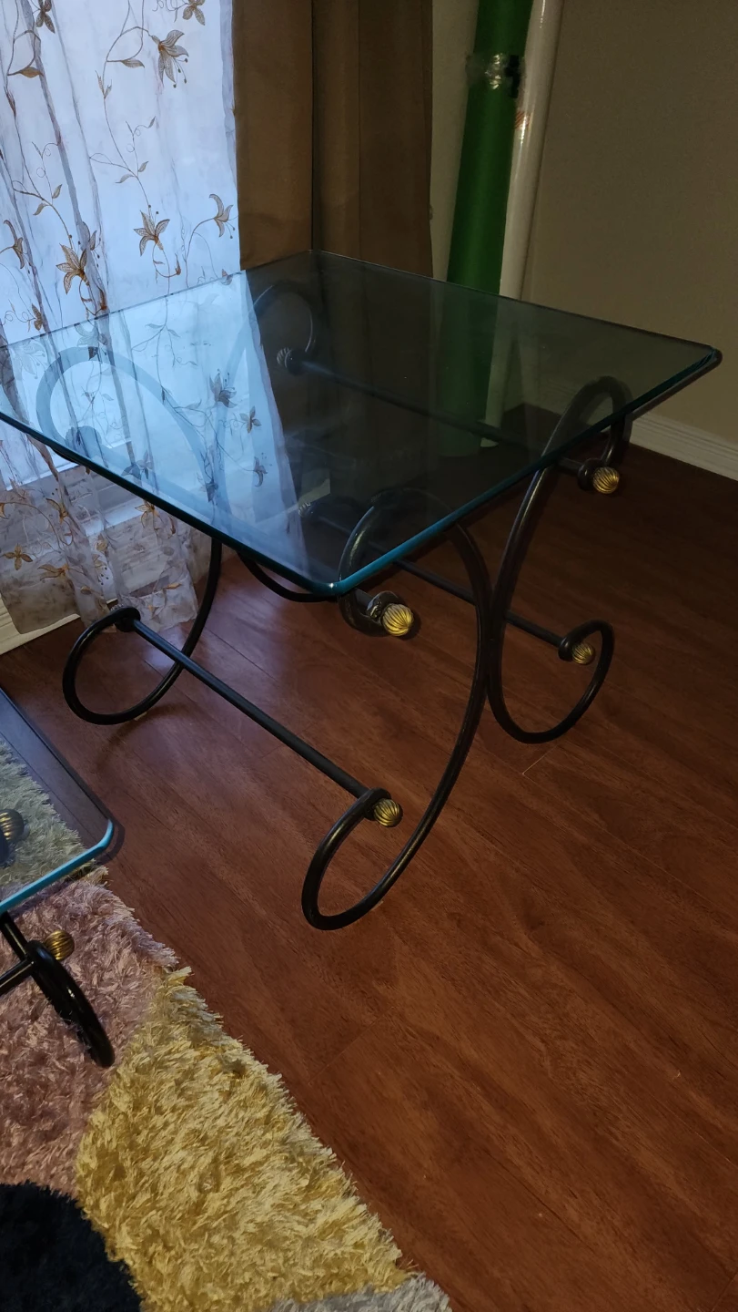 2 Glass Top Coffee Table with Metal Scroll Base