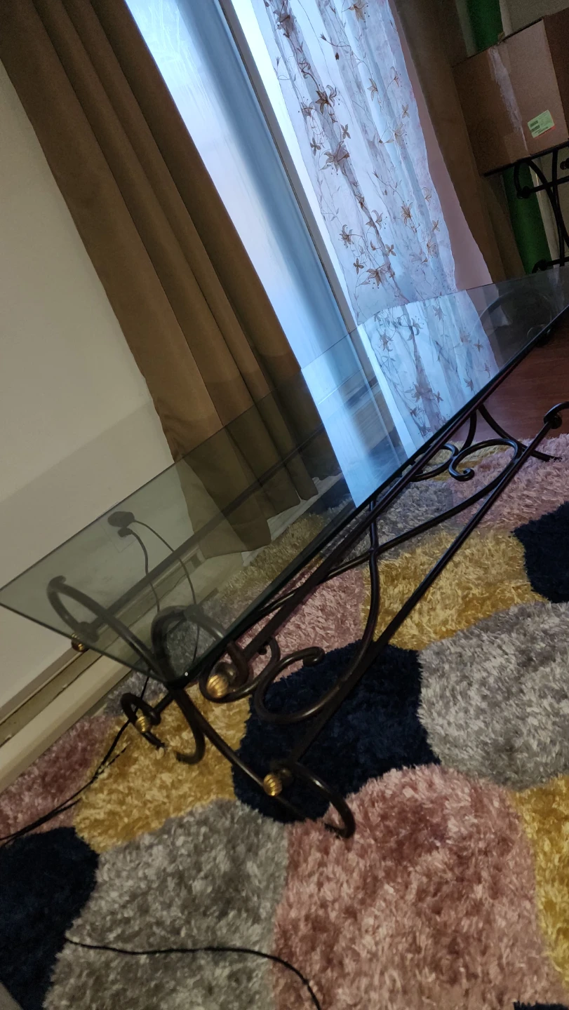 2 Glass Top Coffee Table with Metal Scroll Base - photo 3