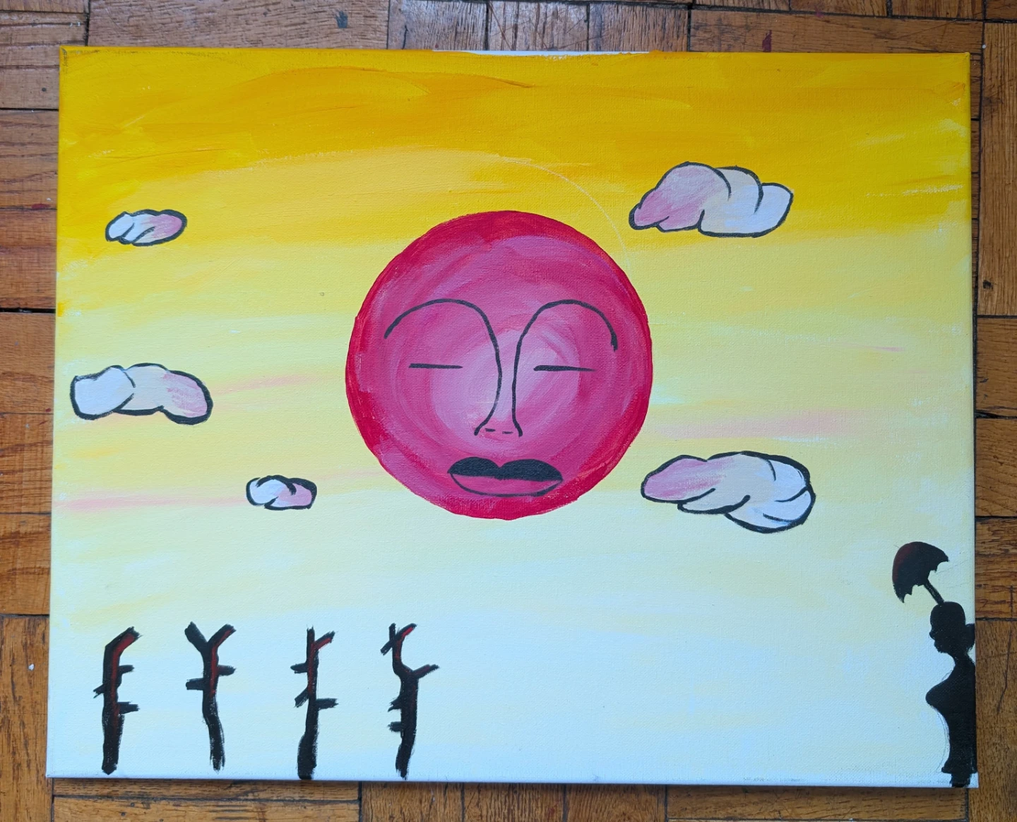 Original Acrylic Painting - Abstract Sun with Silhouette - photo 2