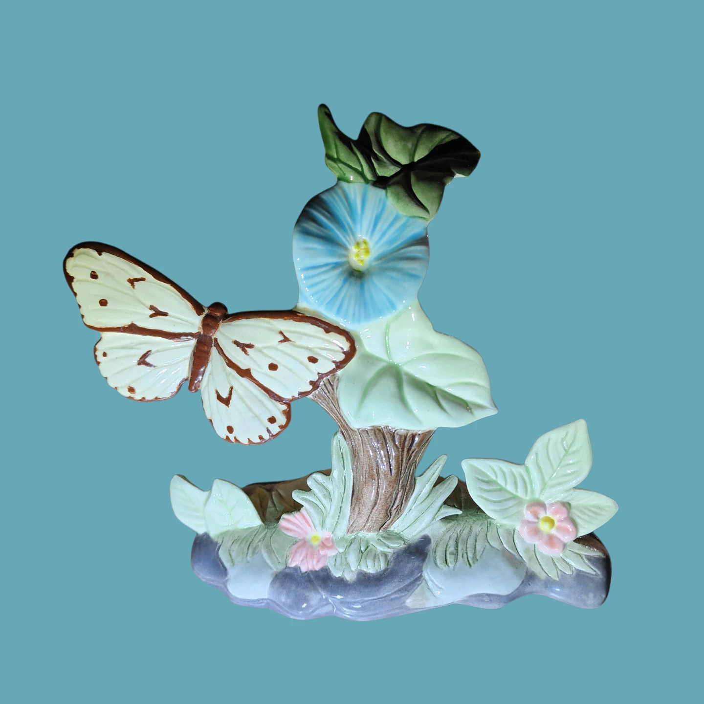 Ceramic Butterfly and Flower Figurine