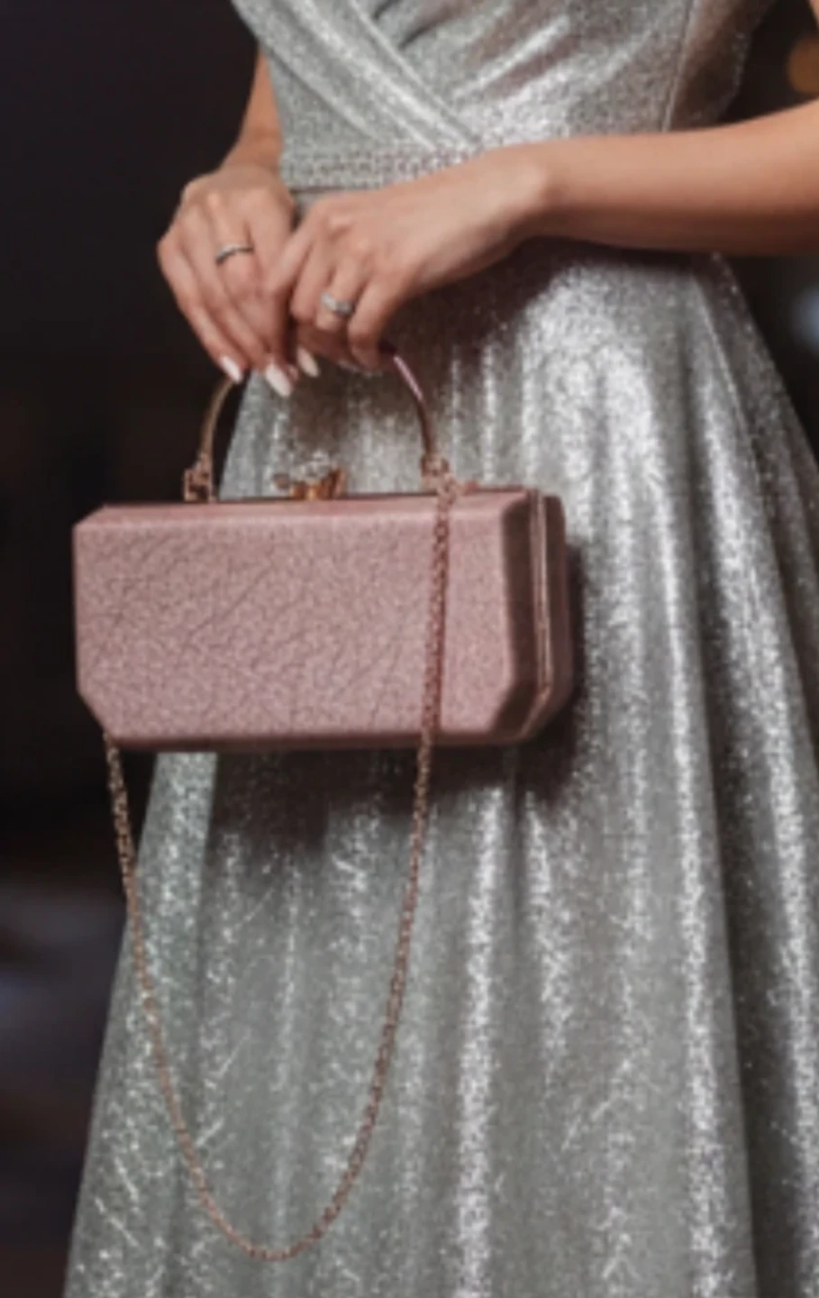 Sparkly Rose Gold Evening Clutch Bag with Chain