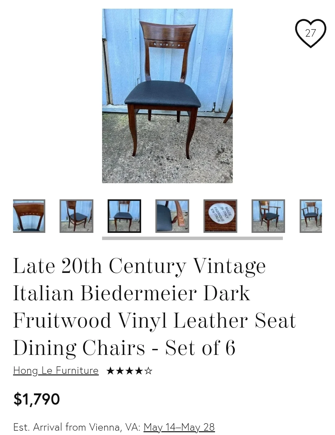 3 Luxury late 20th C Vintage Italian Biedermeier Dining Chairs - photo 3