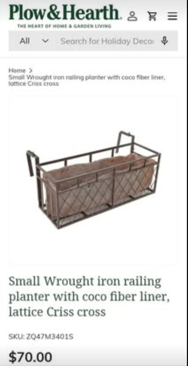 New Wrought Iron Railing Planter with Coco Fiber Liner $25 each. - photo 3