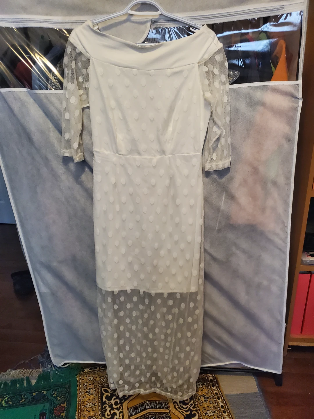 White Polka Dot Off-the-Shoulder Dress