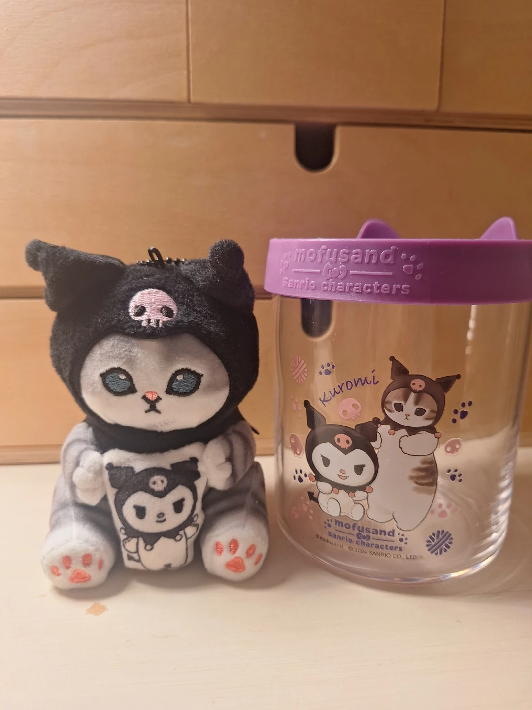 Mofusand × Kuromi Plushie and Glass Container