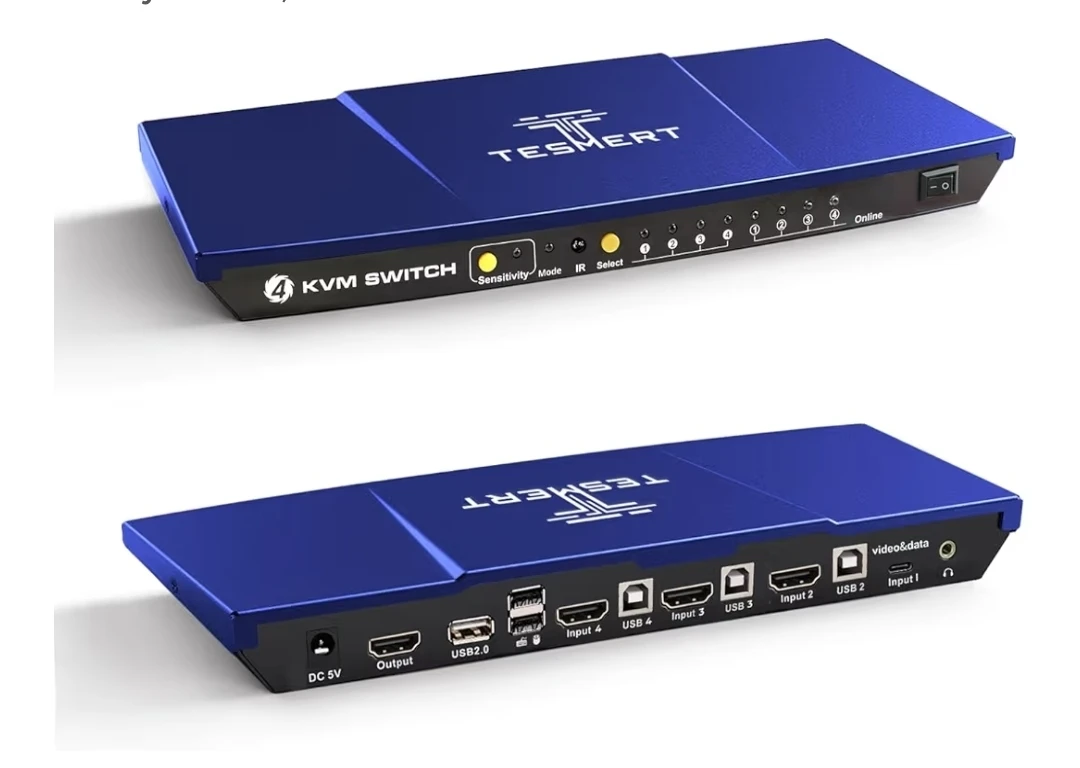 TESmert USB-C KVM Switch 1 Monitor 4 Computers 4K@60Hz HDMI