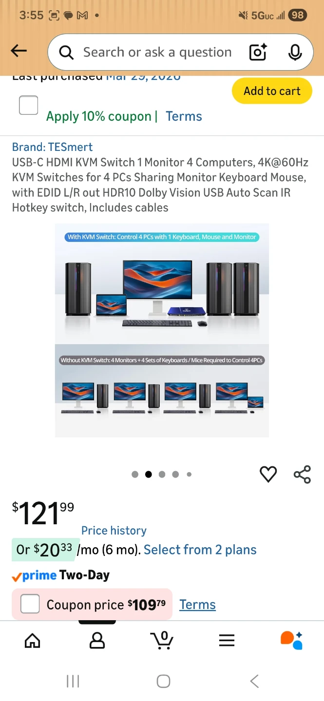 TESmert USB-C KVM Switch 1 Monitor 4 Computers 4K@60Hz HDMI - photo 2