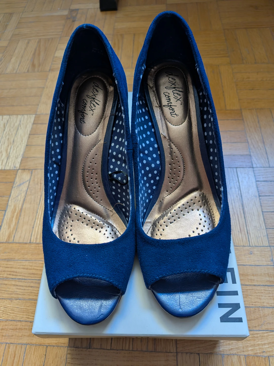 Navy Blue Peep-Toe Wedge Heels - photo 2