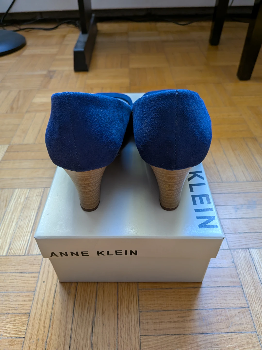 Navy Blue Peep-Toe Wedge Heels - photo 3