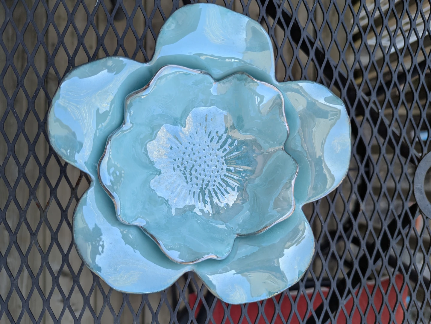 Turquoise blue Ceramic Flower Trinket Dish