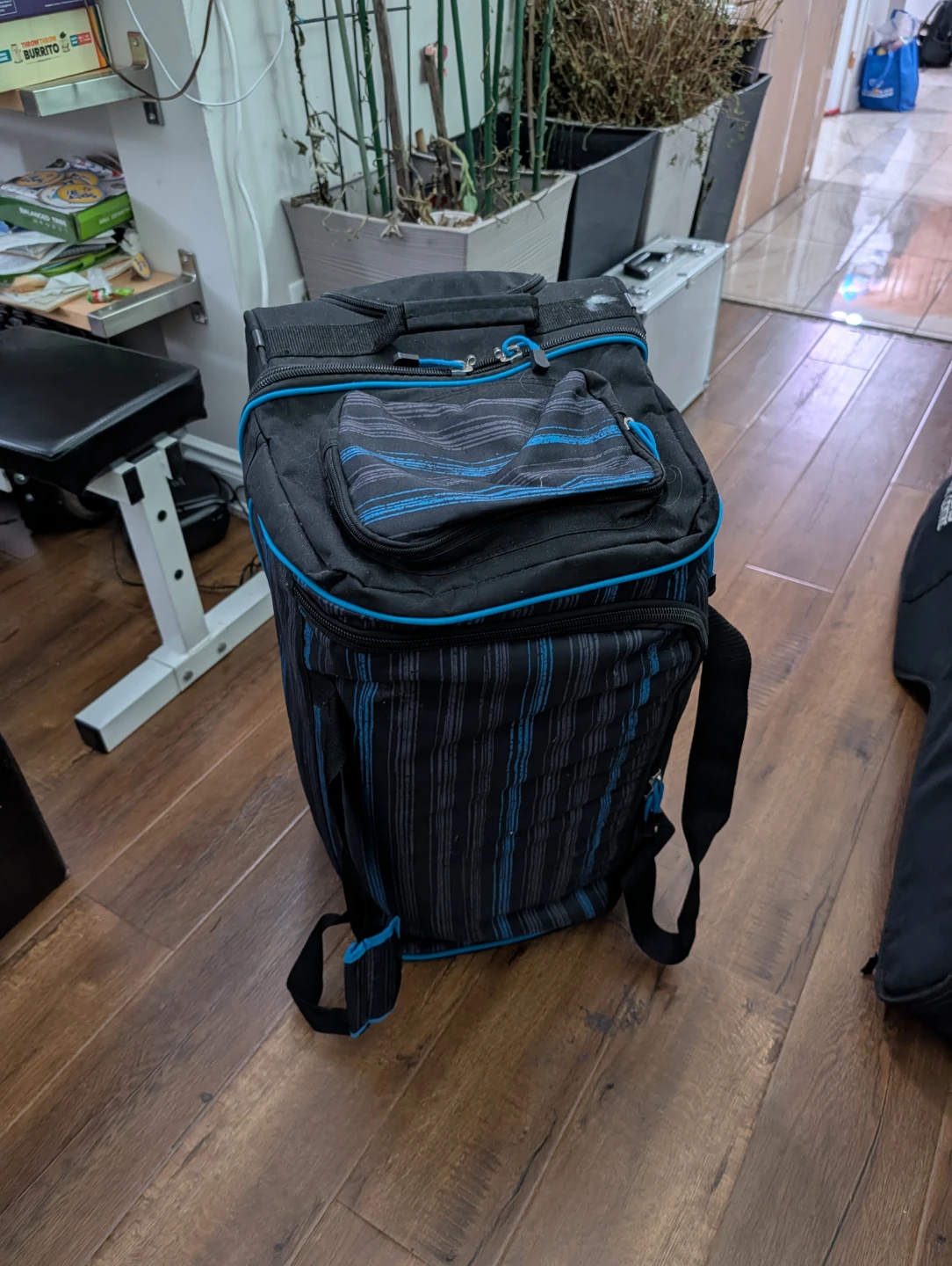 Black and Blue Rolling Luggage Bag
