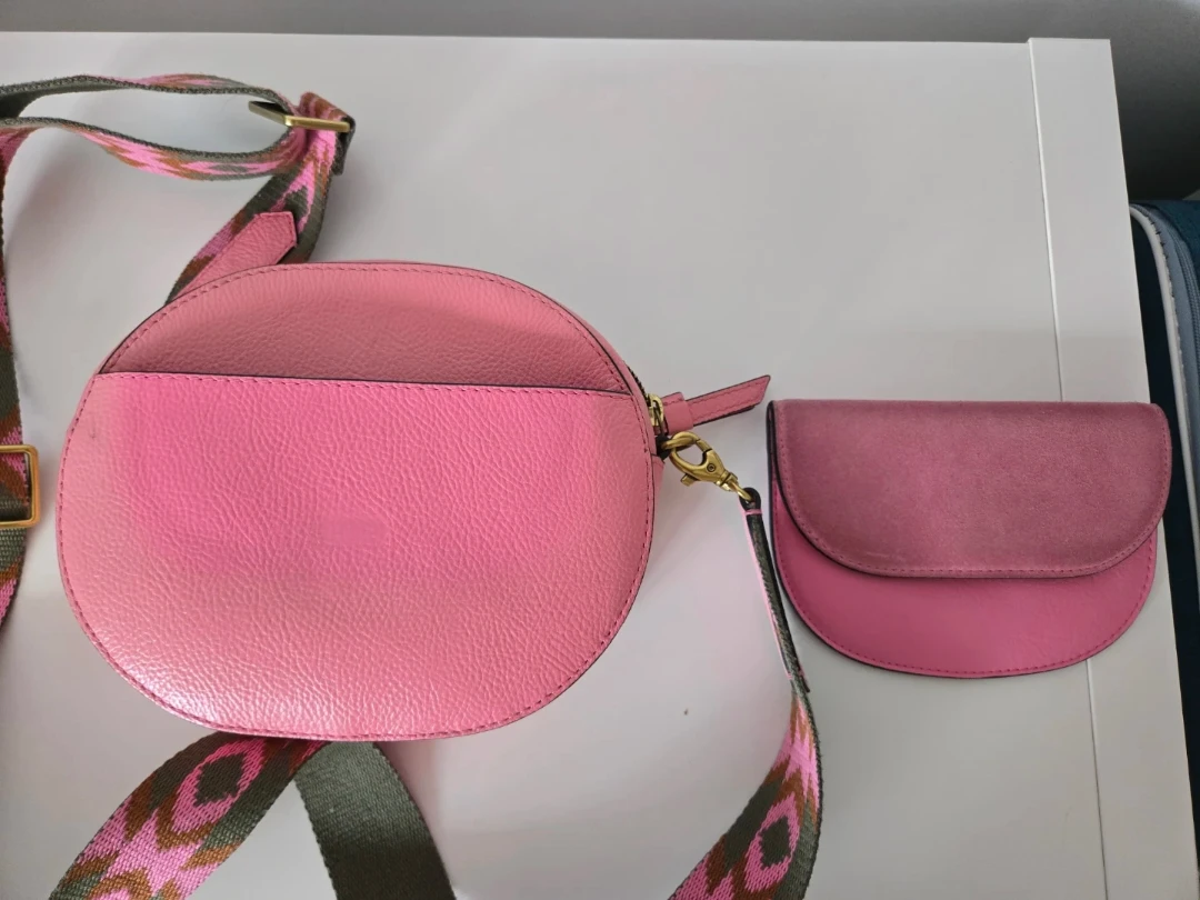 Fossil Pink Faux Leather Crossbody Bag with Patterned Strap - photo 3