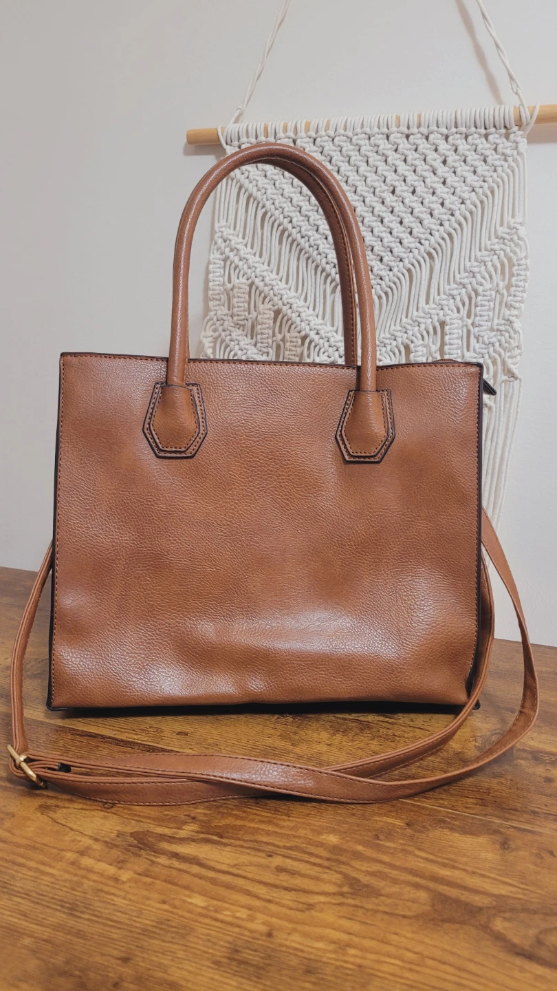 Brown Faux Leather Tote Bag with Shoulder Strap - photo 3