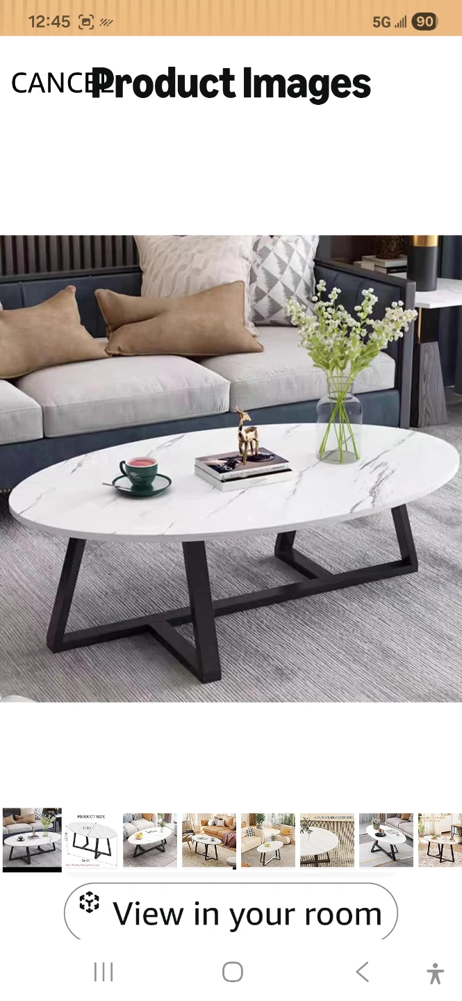 Oval Coffee Table with Marble Look Top