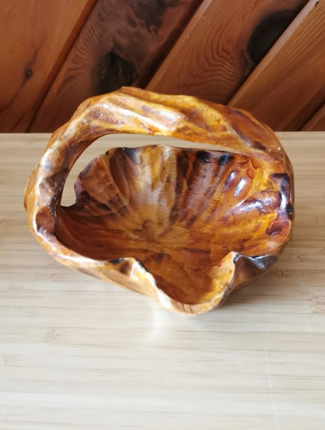 Small Vintage Hand-Carved Wooden Basket - photo 2