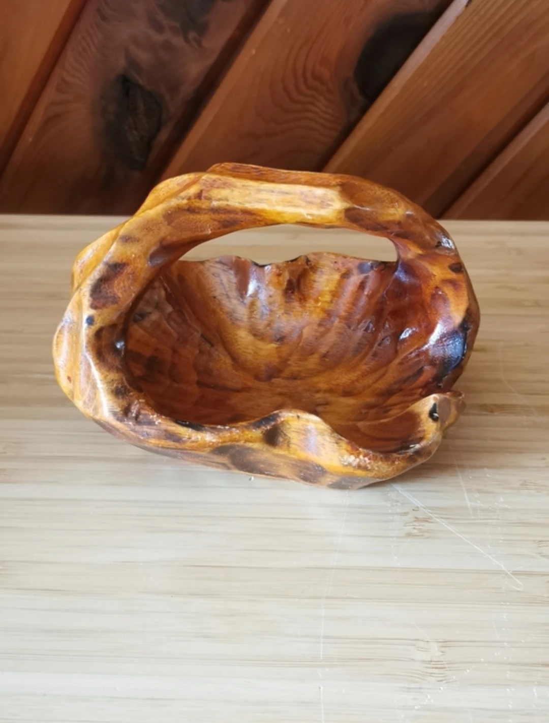 Small Vintage Hand-Carved Wooden Basket - photo 4