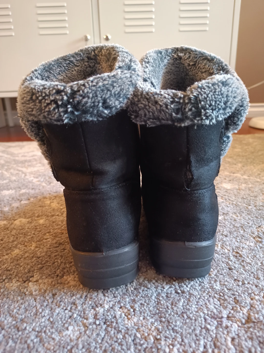 Black Faux Suede Fur Lined Winter Boots - photo 2