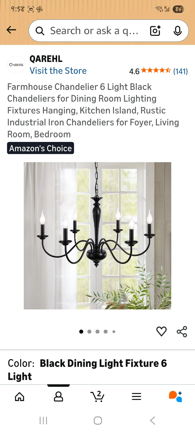 Farmhouse 6 Light Black Chandelier 🌱