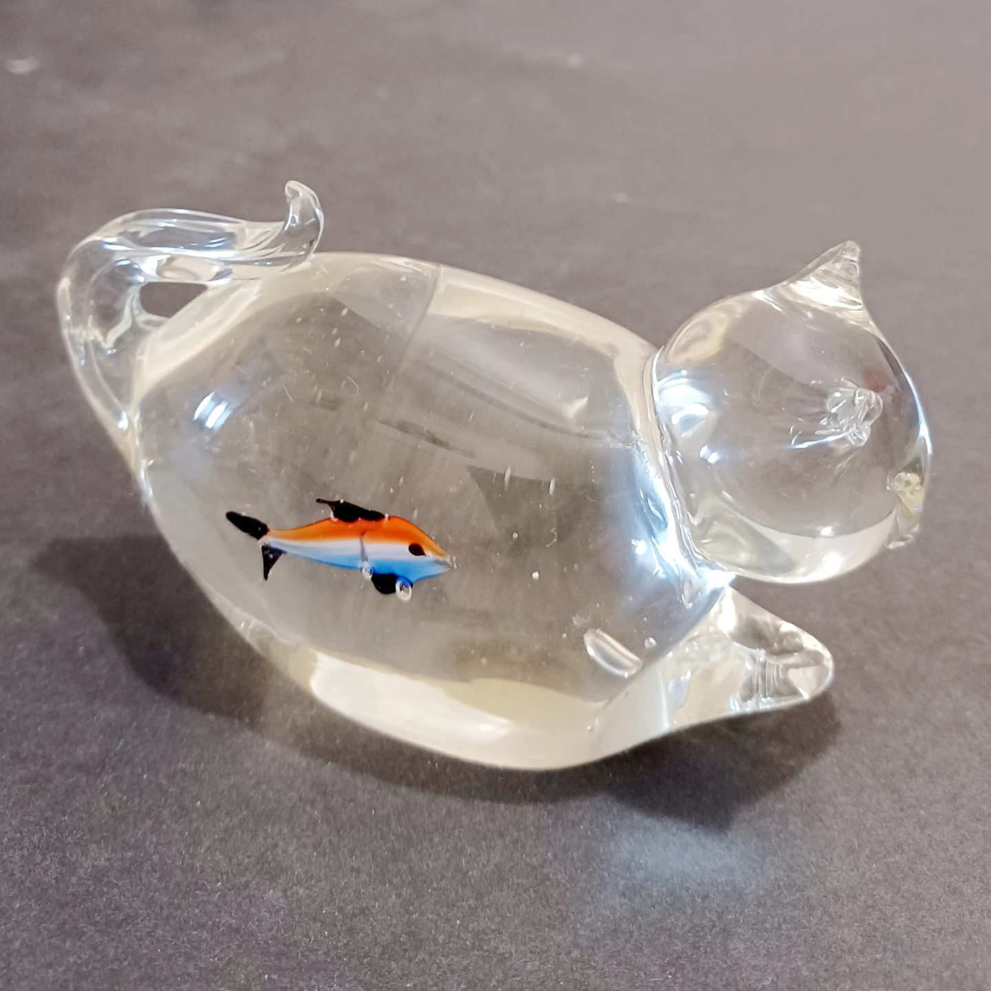 Vtg Italian Murano Cat with Goldfish Figurine - photo 2