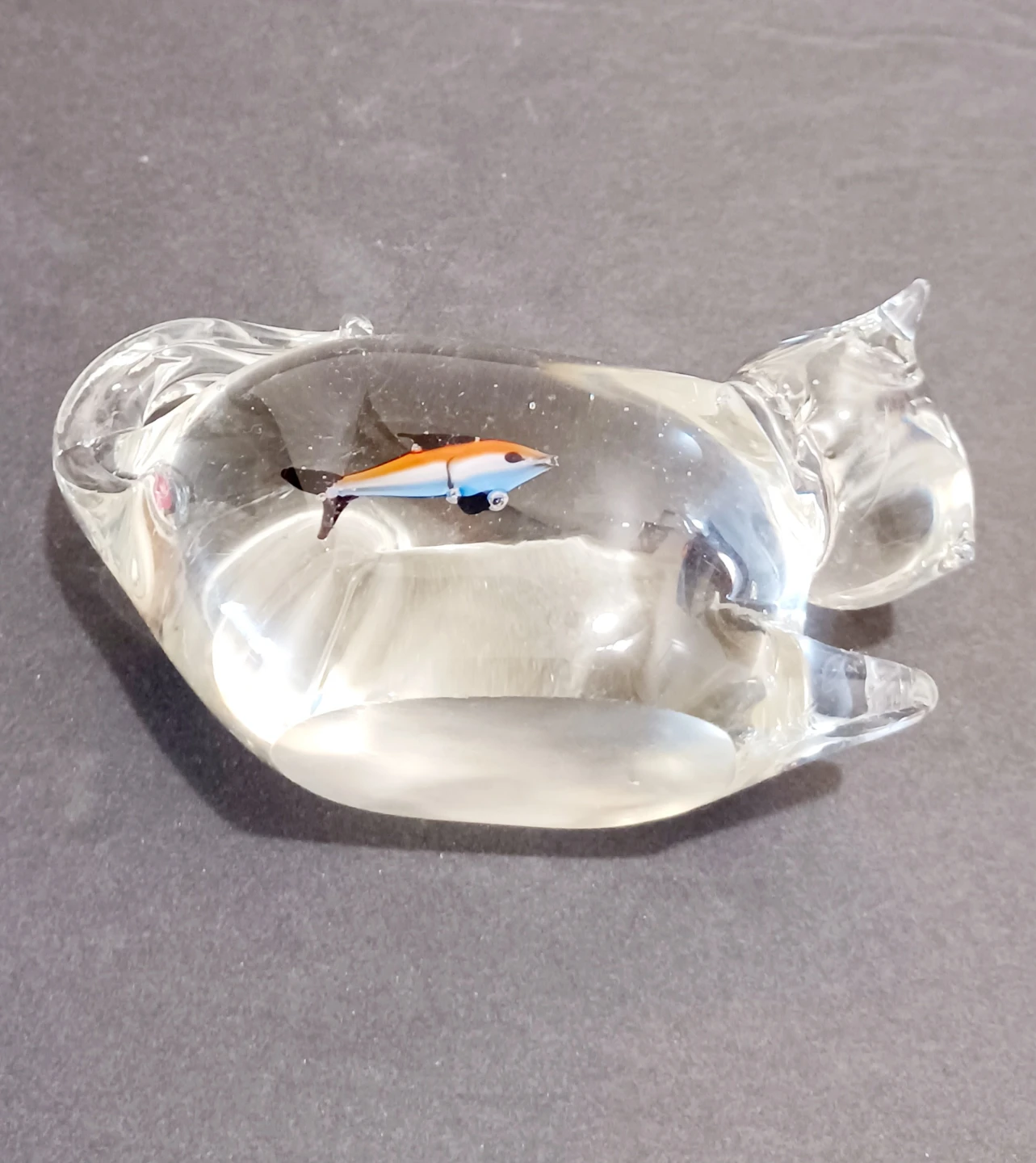 Vtg Italian Murano Cat with Goldfish Figurine - photo 3