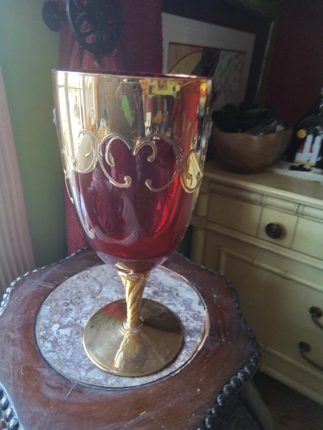 Large Red Goblet with Gold Trim and Floral Design - photo 2