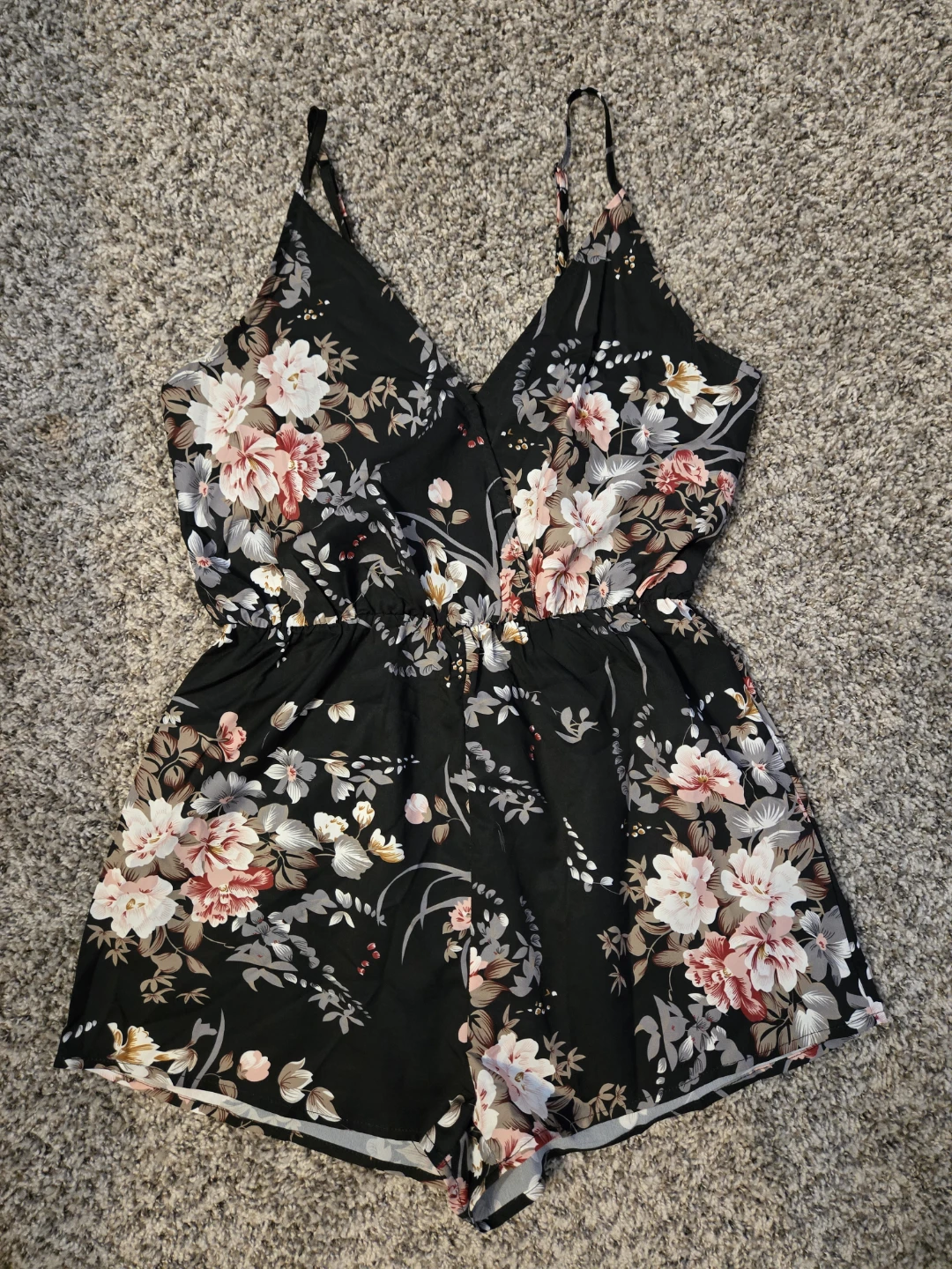 Black Floral Print Romper