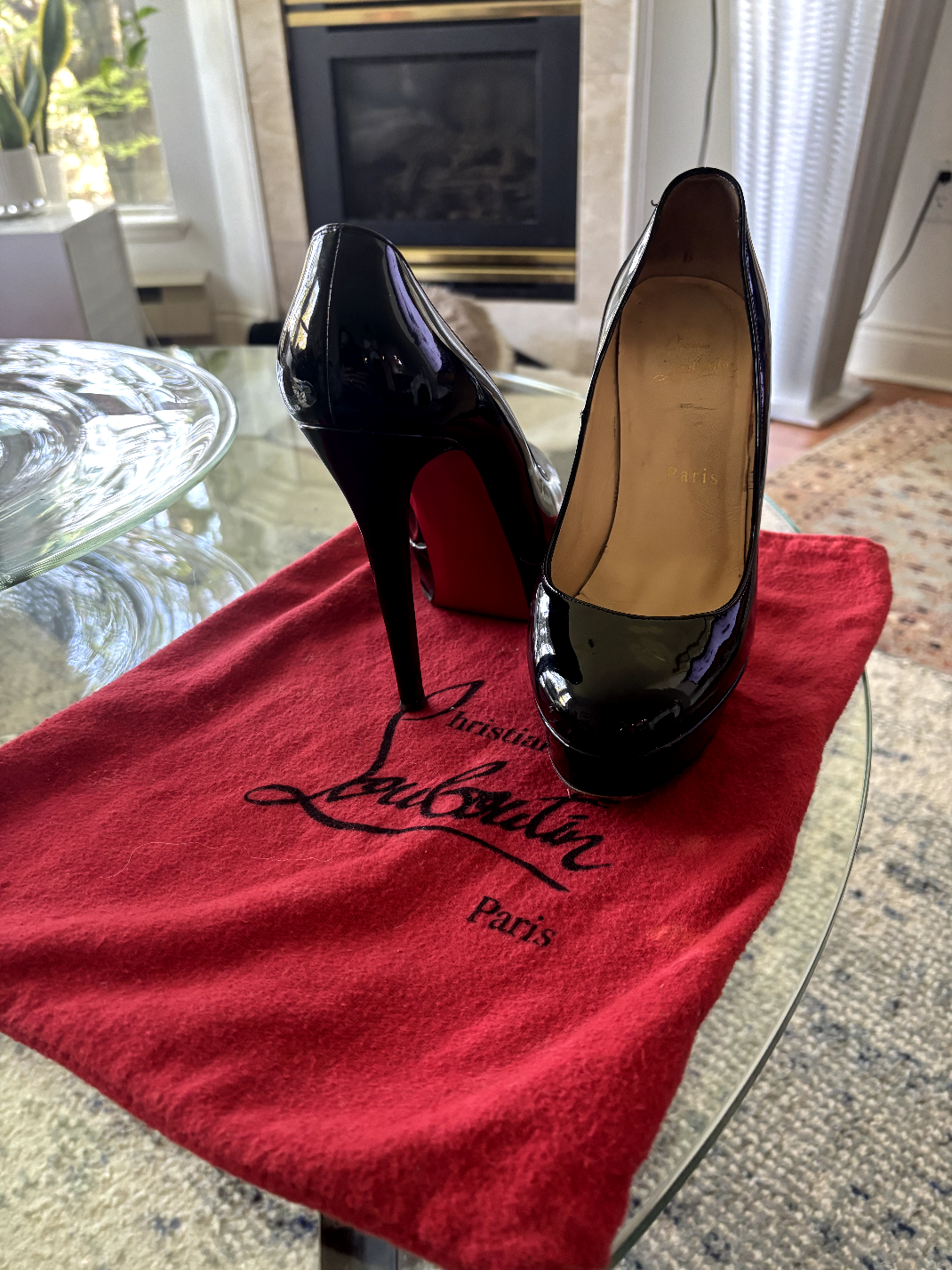 Christian Louboutin Black Patent Leather Heels Size 37.5