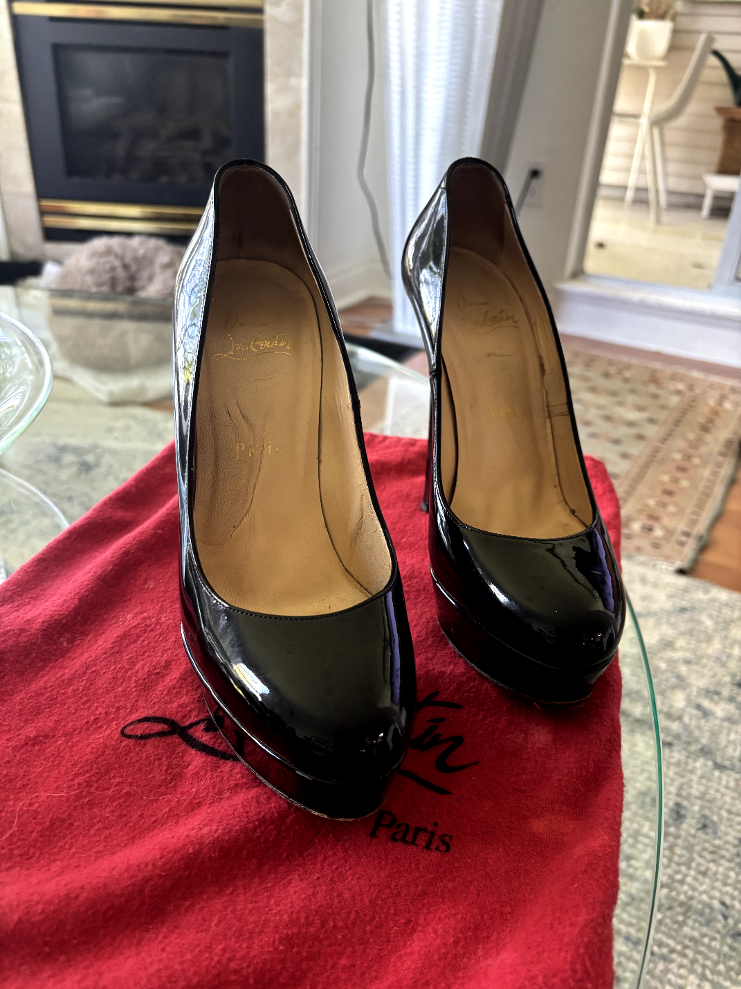 Christian Louboutin Black Patent Leather Heels Size 37.5 - photo 2